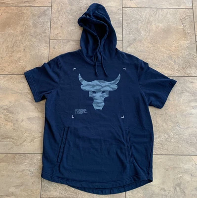 Under Armour Project Rock Terry sudadera con capucha manga corta para hombre camisa azul grande Foto 1 de 4