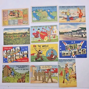 Lot of Color Postcards Humor Military WW2 Wartime Soliders 1940s Devens Croft - Picture 1 of 22