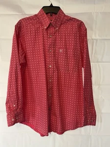 Ariat Shirt Men’s Medium Button Down Long Sleeve With Geometric Shape Red - Picture 1 of 15