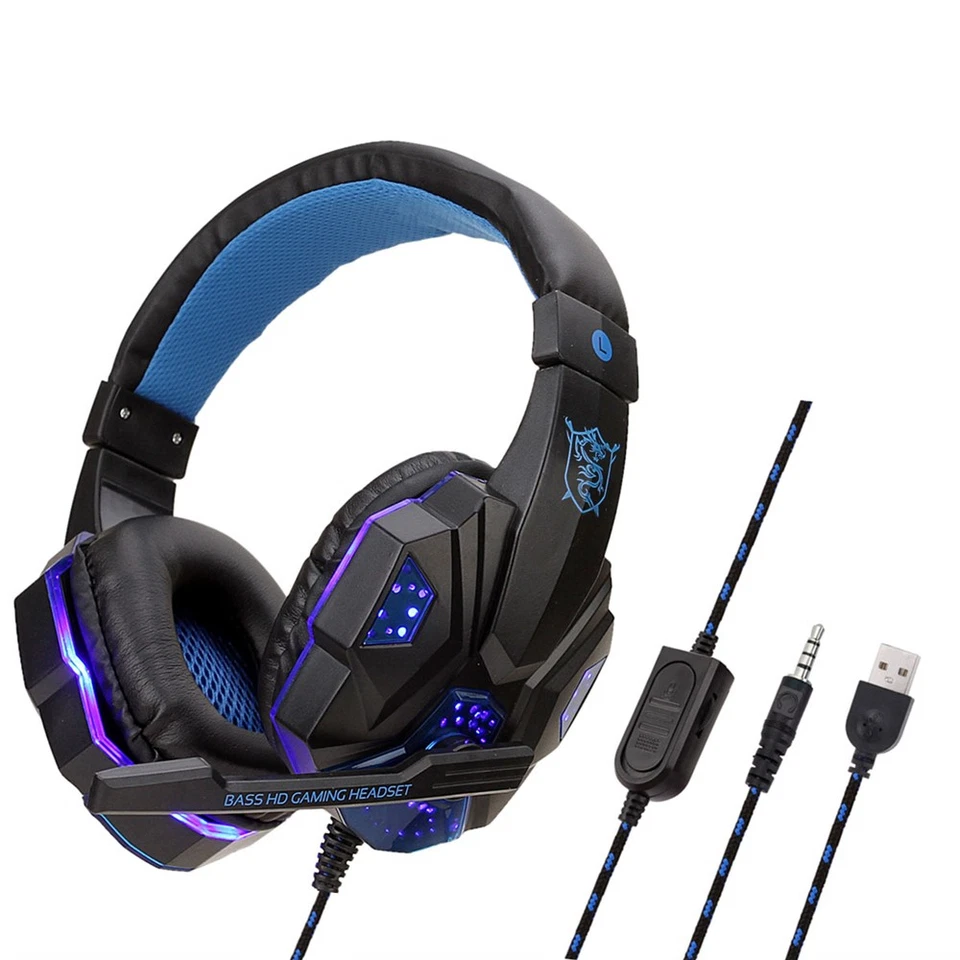 Gaming Headset With Microphone For PC Laptop PS4 Xbox One PS5 Headphones LED USB - Image 1 of 1