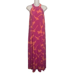 Bar III Halter Maxi Dress Women’s Sz Medium Pink Orange Stretch NWT - Picture 1 of 9
