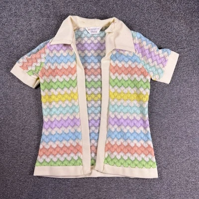 Camisa vintage años 70 Jc Penny para mujer 12 colorida manga corta tejido suéter Foto 1 de 4