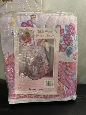 Vintage Beacon Barbie Blanket Throw Tapestry Pink Made in USA Woven New - Image 1 of 4