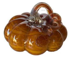 Fall Autumn Harvest Glass Pumpkin Holiday Home Accent Thanksgiving Decoration - Picture 1 of 6