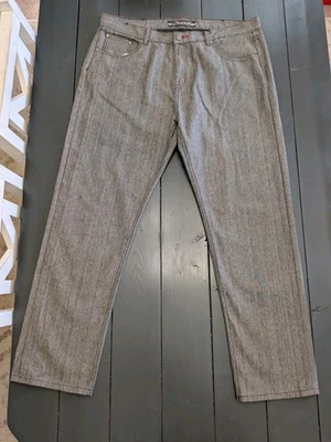 Jeans masculino Chams tamanho 42x33 denim cinza com costura vermelha no bolso traseiro retrô - Imagem 1 de 4