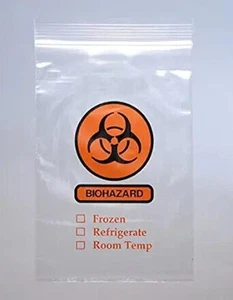 1000 Pieces, 10" x 10", 2 Mil Clear "BIOHAZARD" Specimen Transfer Bags, 3 Wall - Picture 1 of 1