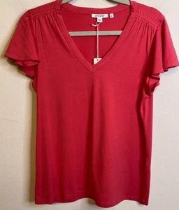 NEW Chico's Women's Touch Of Cool Flutter Short Sleeve Tee Size 1 Pink Shirt M - Picture 1 of 4