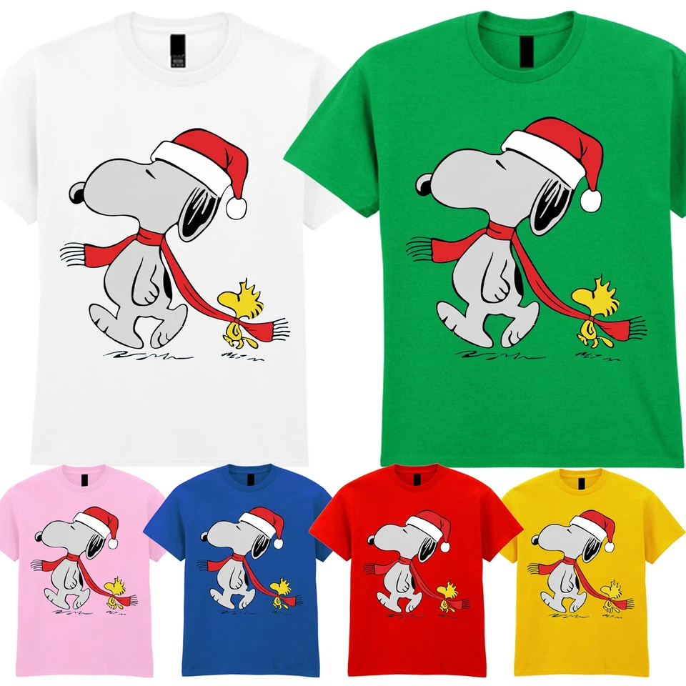 Snoopy Woodstock Christmas Adult Kids T-Shirt Peanuts Xmas Holiday Festive Tee