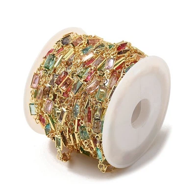 1 rollo de cadena de cuentas de vidrio eslabón de latón con carrete de 5 m para pulsera collar joyería hágalo usted mismo Foto 1 de 3