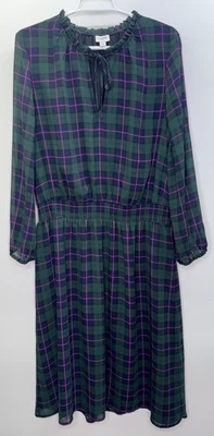 Vestido J Crew Mujer XL Verde Cuadros Midi Modesto Oscuro Academia Trad Esposa Iglesia Foto 1 de 4