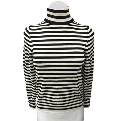 Suéter Pullover Top H&M Negro Blanco Rayas Tejido Cuello Alto Manga Larga Talla S Foto 1 de 4