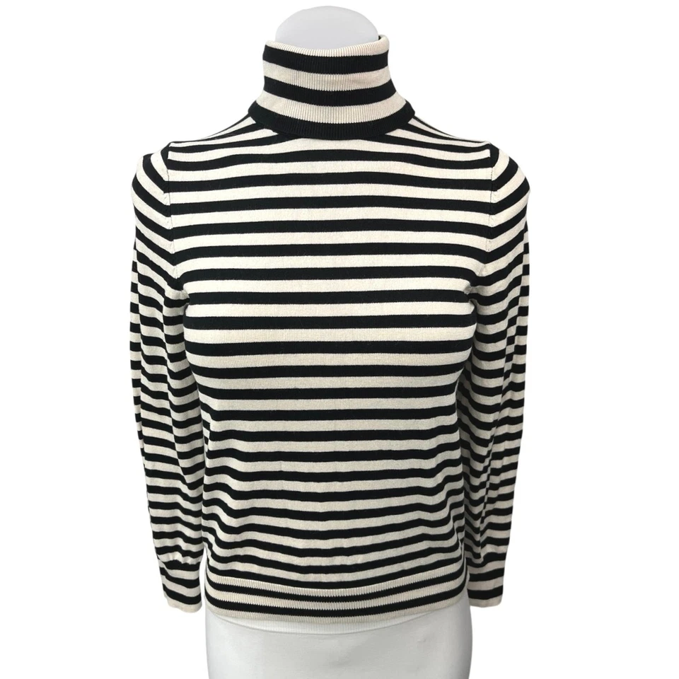Suéter Pullover Top H&M Negro Blanco Rayas Tejido Cuello Alto Manga Larga Talla S Foto 1 de 4