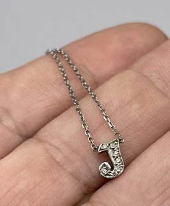14K White Gold Mini Initial J Pendant Necklace - Picture 1 of 9