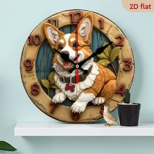 NEW Pembroke Welsh Corgi Dog Wall Clock Wood Frame Quartz Movement Easy-to-Read - Picture 1 of 4