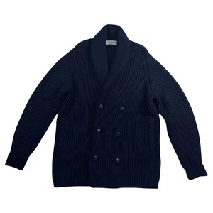 VTG 70s Pringle of Scotland 100% Wool Shawl Collar Double Breasted Cardigan 46 - Picture 1 of 16