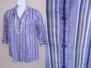 Coldwater Creek NO IRON $ 85 Baumwolle Top Shirt Gr. M 10 12 lila Streifen Bluse  - Bild 1 von 11