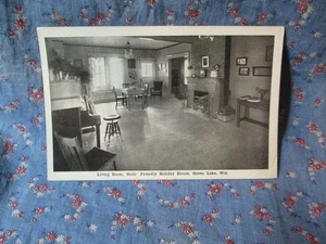 Old Postcard 1919 Green Lake Wis Living Room Girls' Friendly Holiday House Gree - Picture 1 of 2
