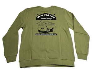 NEW Disney Parks Pixar Cars Tow Mater Crew Neck Sweatshirt Green Adult Unisex Lg - Picture 1 of 2