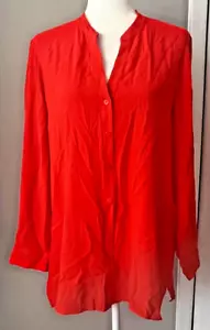 NWT Eileen Fisher Red Orange 100% Silk Oversized Georgette Crepe Shirt Medium 🍒 - Picture 1 of 9