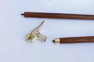 Brass Peacock Bird Shape Walking Stick Cane Red Wood Two Fold Unique Design Gift - Picture 1 of 3