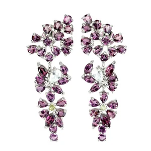 Pendientes De Plata Esterlina 925 Con Gemas De Rodolita, Aguamarina Y Peridoto - Imagen 1 de 10
