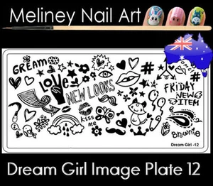 Dream Girl 12 Stamping Nail Art Image Plate Design Rectangle XL Stencil metal - Bild 1 von 2