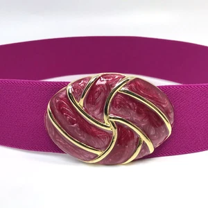 Vtg Day Lor Womens Wide Cinch Belt S/M Pink Gold Enameled Buckle Elastic 80s - Picture 1 of 10
