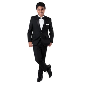 BOCACCIO UOMO Boy's Suit Jacket Pants Size 16R Black New. - Picture 1 of 15