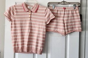 EUC H&M Girls Pink White Striped 2 Piece Cotton Shorts Set Size 8/10 - Picture 1 of 7