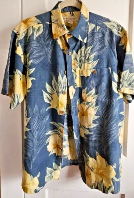 Camisa Hawaiana Island Republic Hombre Talla M Botón Floral Seda Mezcla Algodón Foto 1 de 4