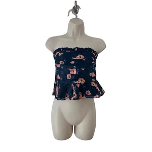 La Maison Talulah Damen-Oberteil Feuerkette Größe M blau Blumenmuster Seide Leinenrüsche - Bild 1 von 14