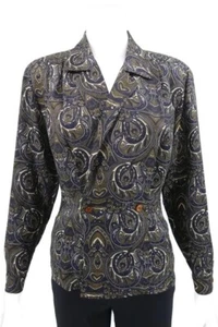 NORDSTROM POV VINTAGE 100 % SEIDENGRÜN SCHWARZ BEIGE WRAP BLUSE TOP DAMEN GRÖSSE 2 - Bild 1 von 6