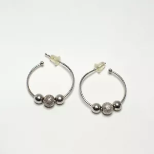 Earrings 925 Pierced Sterling Silver Hoop Stud Beads - Picture 1 of 6