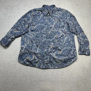 Chaps No Iron Top Plus 2X Blue Beige Floral Flip Cuff Long Sleeve Office Casual - Picture 1 of 12