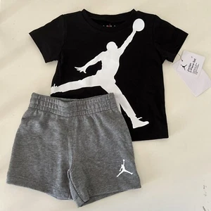 Jordan Baby Boys Jumbo Jump Man 2 Piece T Shirt And Short Carbon Heather 12M - Picture 1 of 4