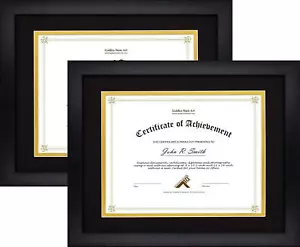 11x14 Diploma Frame for 8.5x11 Document with Mat Double Mat 2 Pack Solid Wood - Picture 1 of 7