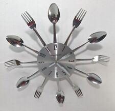 George Nelson Silver Wall Clock Forks & Spoons Starburst Silverwar 15" Retro