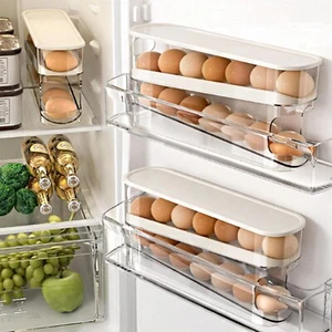 Auto Rolling Fridge Egg Organizer Space Saving Eggs Dispenser Refrigerator NEW - Picture 1 of 9