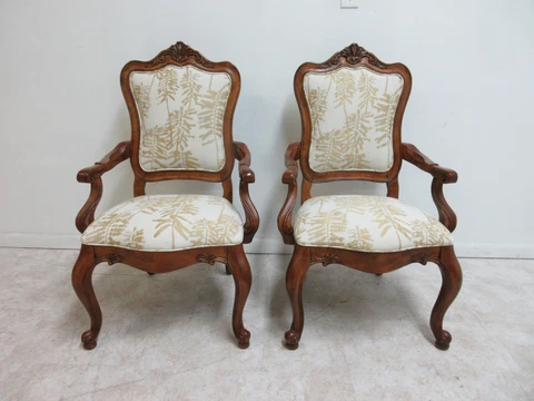 Pair Ethan Allen Tuscany French Country Dining Room Arm Chairs Cover