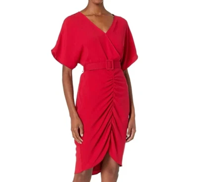 Trina Turk Zest Dress Size 4 NWT Sangria Red Batwing Shirred Skirt Surplice - Image 1 of 4