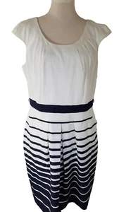 Tahari Arthur S Levine Sheath Dress Ladies Sz 14 Black White Stripe Pleated 3235 - Picture 1 of 6
