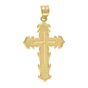 10kt Yellow Solid Gold Unisex Charm Cross Religious Pendant Necklace 32.8MM - Picture 1 of 4