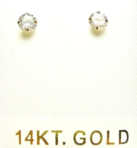 14kt Yellow Gold 4MM Cubic Zirconia Earrings with 14kt backs FREE SHIPPING - Picture 1 of 2