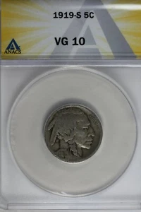 1919-S  .05   ANACS   VG 10   Buffalo Nickel, Indian Nickel, 5 Cent Piece - Picture 1 of 2