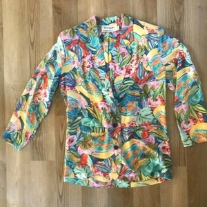 100% Washable Silk Lightweight Tropical Colorful Blazer Jacket Size S Silk Club - Picture 1 of 7