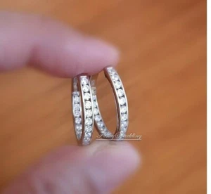 1Ct Hoop Earrings Womens Earrings Simulated Diamond Solid Silver 14K Gold plated - Photo 1/18