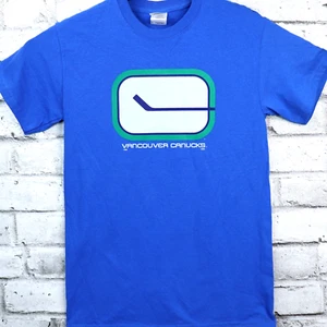 Vancouver Canucks NHL Retro Logo Men's Small Blue Short Sleeve T-Shirt Tees - Picture 1 of 12