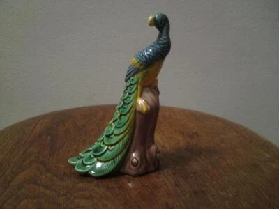 Китайская керамическая фигурка Шивань из грязевой глины зеленая глазурь павлин / птица феникс - Изображение 1 из 4