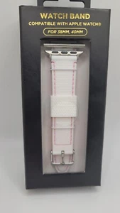 White Pink Stitching Rubber Watch Band Compatible with Apple 38mm 40mm and 41 - Picture 1 of 4