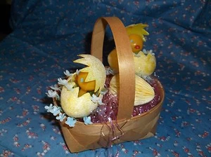 ksm. Cute Japan Easter Basket Ducks Coming out Egg Honeycomb Egg 5 1/4 Inch High - Picture 1 of 6